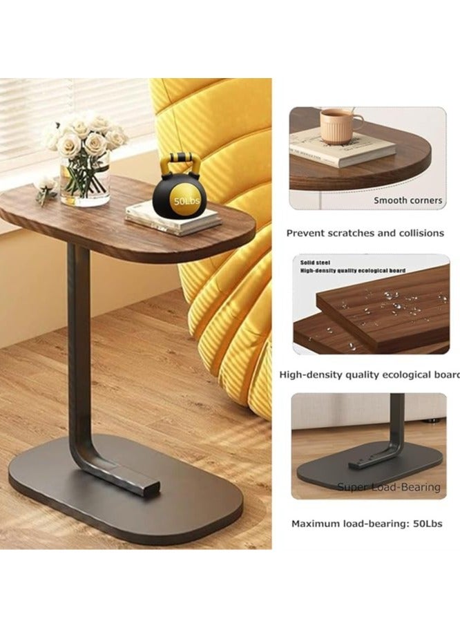 Wooden C-Shaped Side Table with Metal Frame – Modern Tea and Coffee Table for Sofa - Image 2